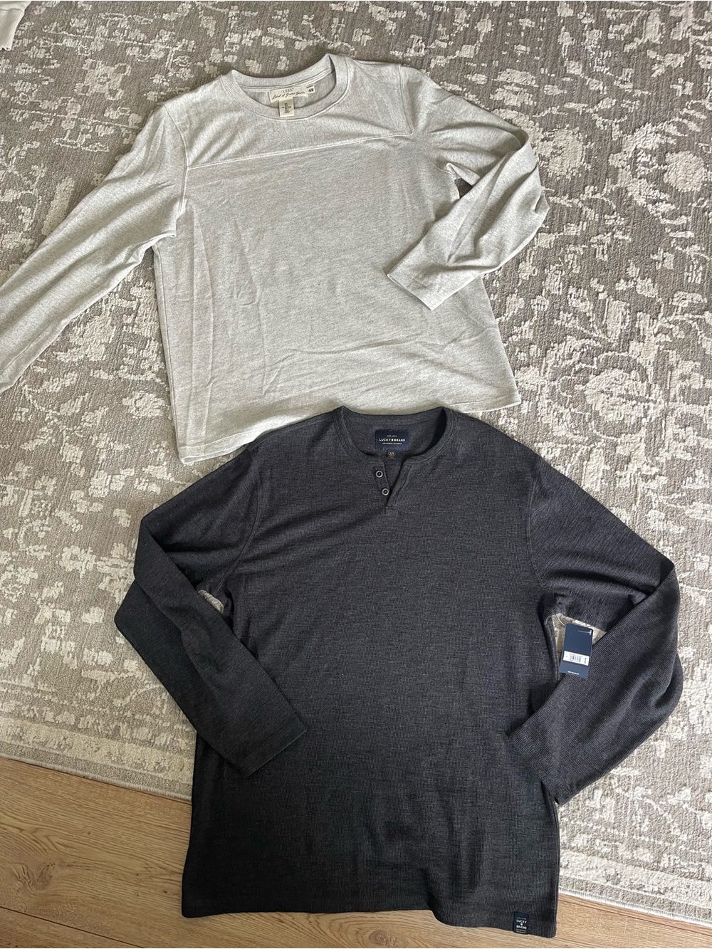 NWT/NWOT Light Gray Crew Neck Top & Charcoal Henley Duo